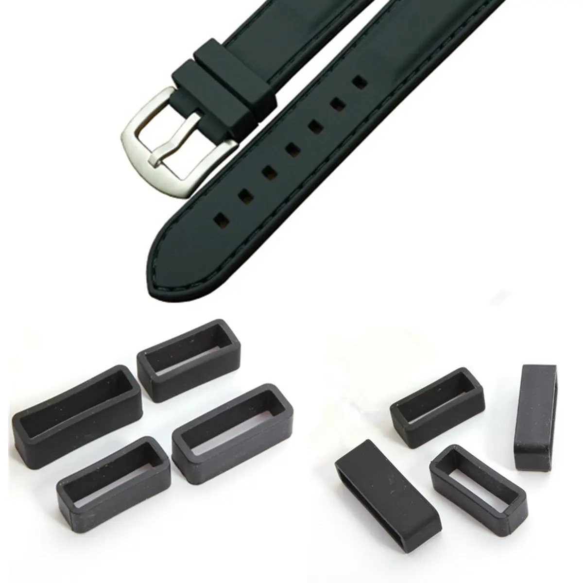 

YCYS 20mm watch Straps watch repair parts Black Watch Strap Retaining Hoop Loop Rubber Retainer Buckle Holder