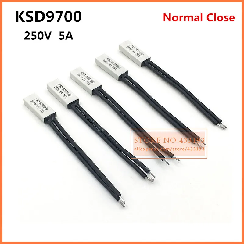 Пластиковый Температурный выключатель KSD9700, 250 В, 5 А, 15 ~ 155, нормально закрытый термостат, термопротектор
