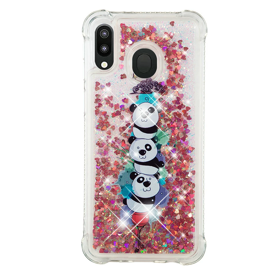 Three Pandas Блестками Жидкий чехол для samsung Galaxy M20 M10 A10 S10E S10 S9 J4 J6 плюс A7 A750 J400 J600 Note 9 зыбучие пески чехол - Цвет: Three Pandas