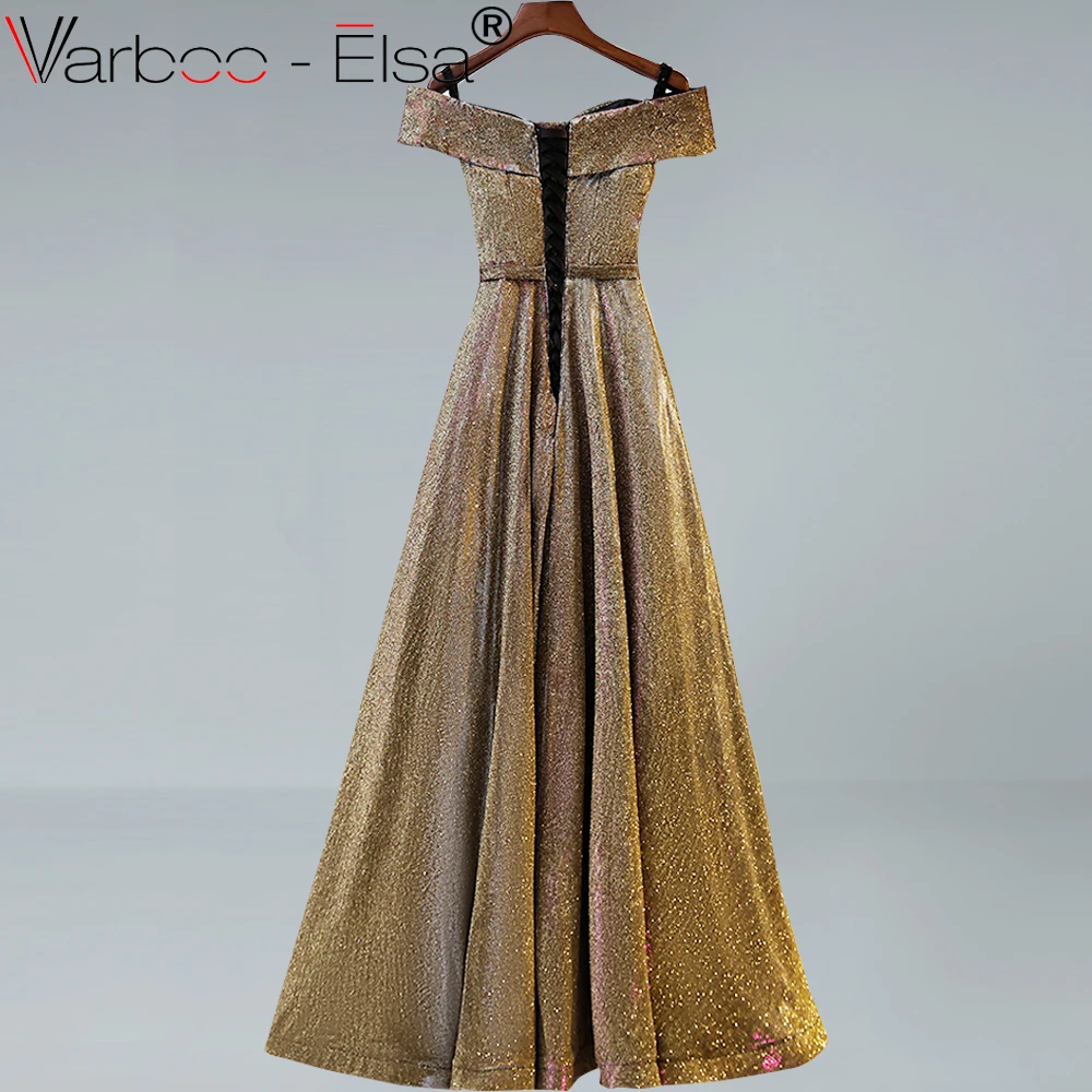 VARBOO_ELSA 2019 Сверкающие Золотые Выпускные платья Длинные трапециевидные с коротким