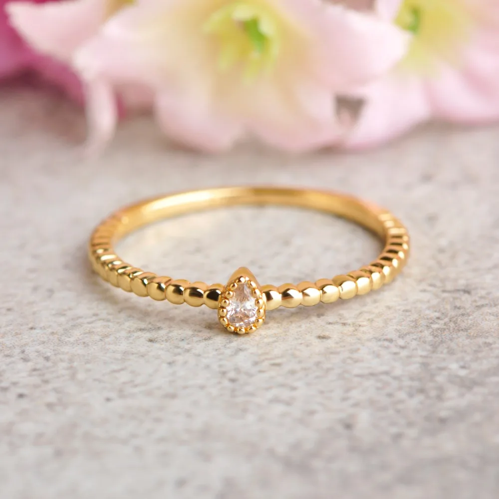 Микро белый циркон проложить тонкое медное кольцо золотого цвета для женщин