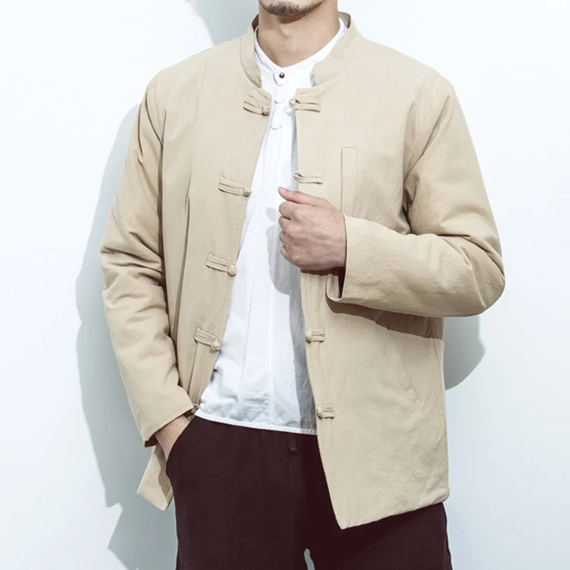 

Winter Men's Jackets Linen Cotton Thick XXXL Jacket Man Chinese Style Flax Coat Men's Jacket Solid Stand Collar Plus size M-5XL