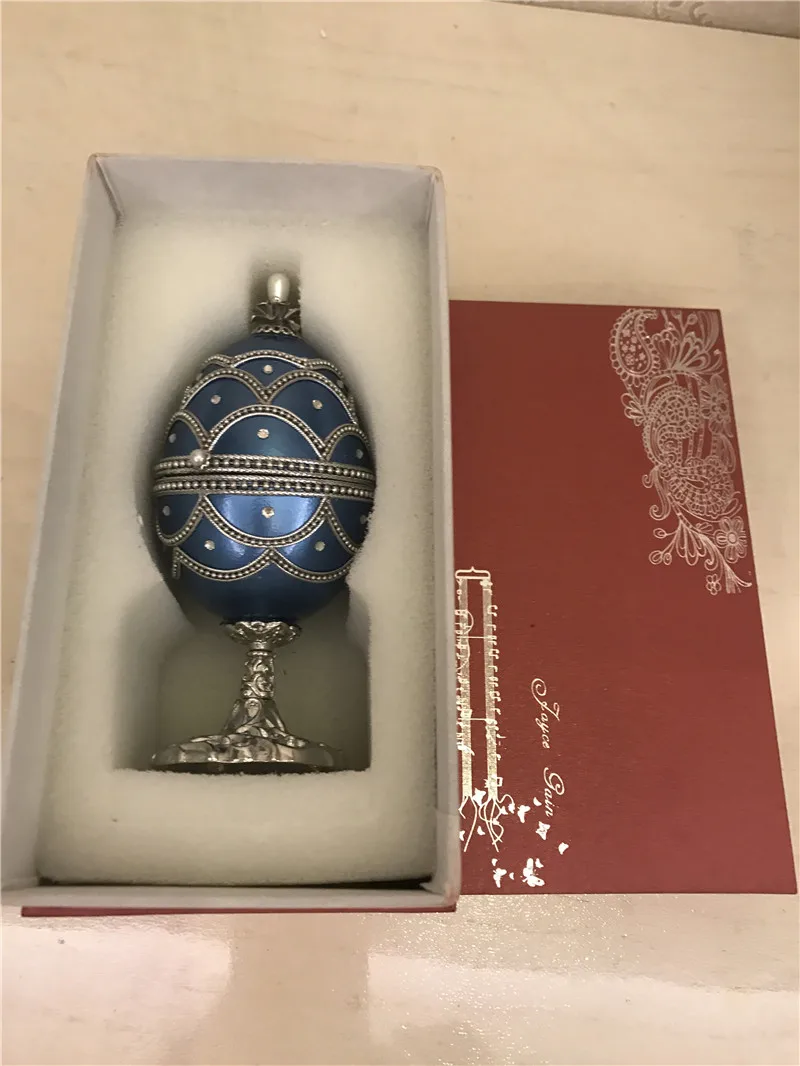 Ретро Золотой синий Королевский Faberge яйцеобразная музыкальная шкатулка замок в