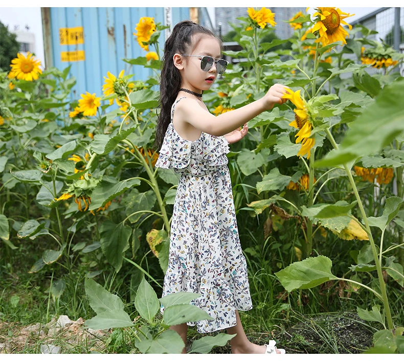 Коллекция года, Детские платья для девочек возрастом от 6 до 14 лет, летнее платье для девочек повседневная одежда для девочек черное пляжное платье с принтом Одежда для детей, B8A1G