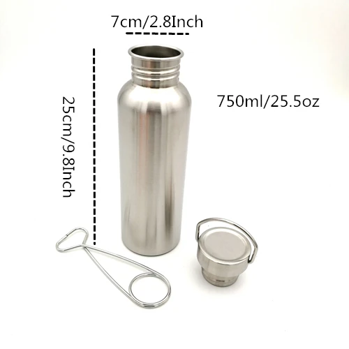 750ml VILEAD бушкрафт бутылка для воды с крюком из нержавеющей стали Колба с широким горлом банка герметичная для кемпинга пикника пешего туризма 350/500/750 мл - Цвет: 750ml