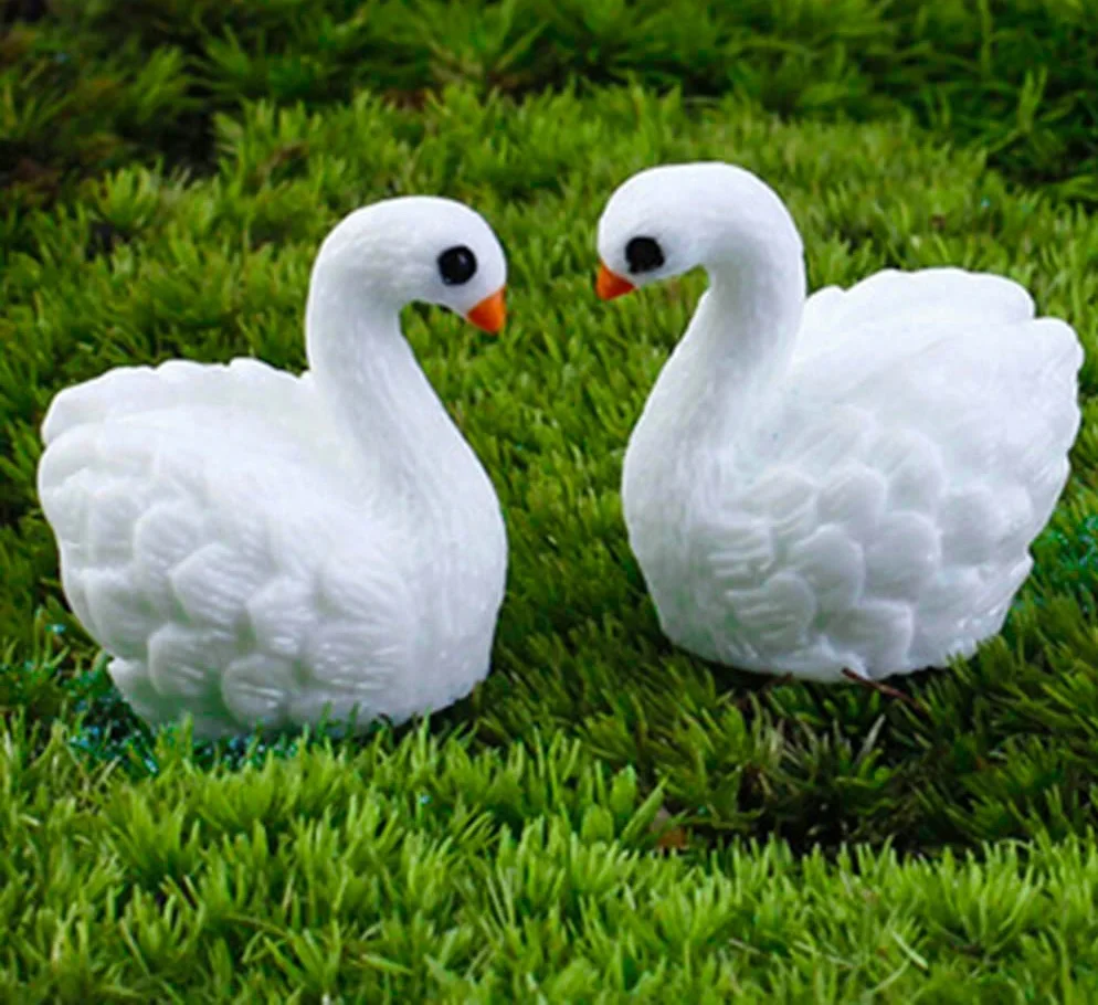 2 шт./компл. фигурки белого лебедя декоративная фотостатуя животных мох для