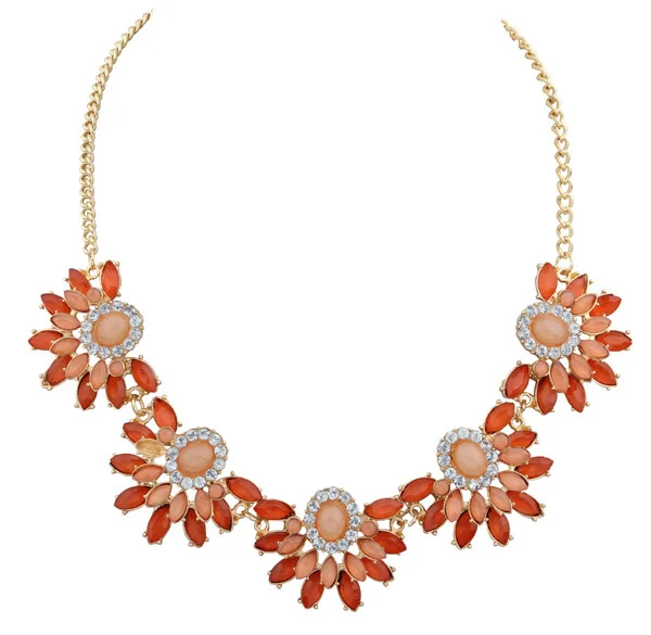 2014 New Vintage Metal Exaggerated Punk Resin Drop Flowers Alloy Chunky Choker Statement Necklace Fashion Jewelry For Women | Украшения и