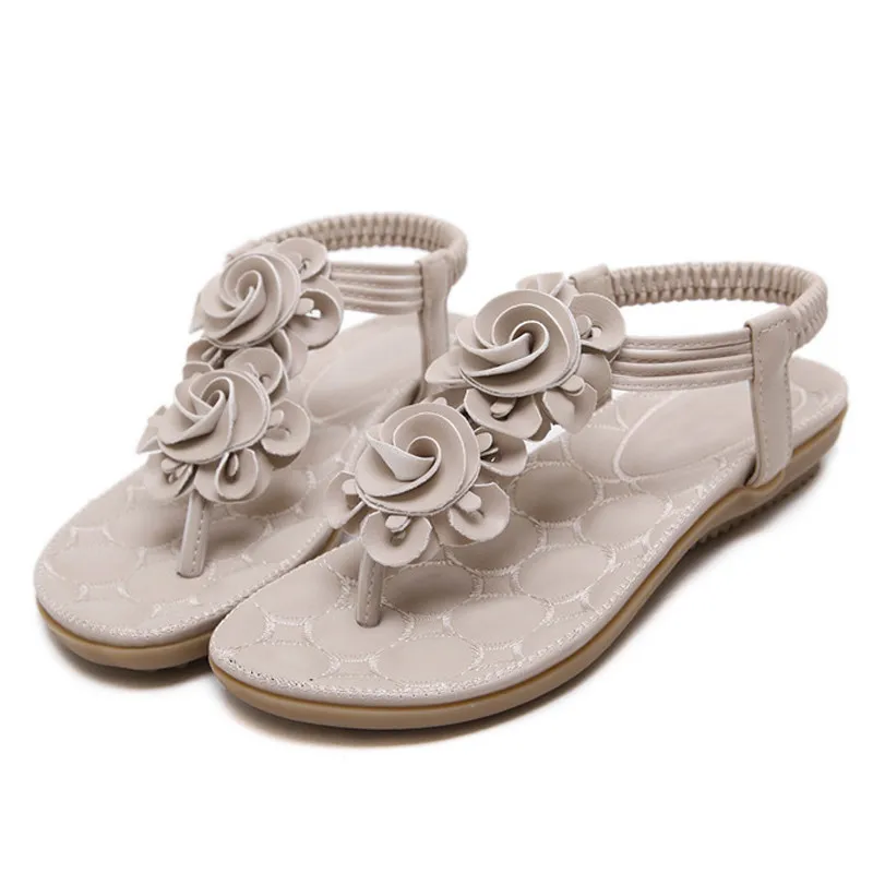 Женские сандалии на плоской подошве Нескользящие с цветами|summer shoes women|beach flip flops