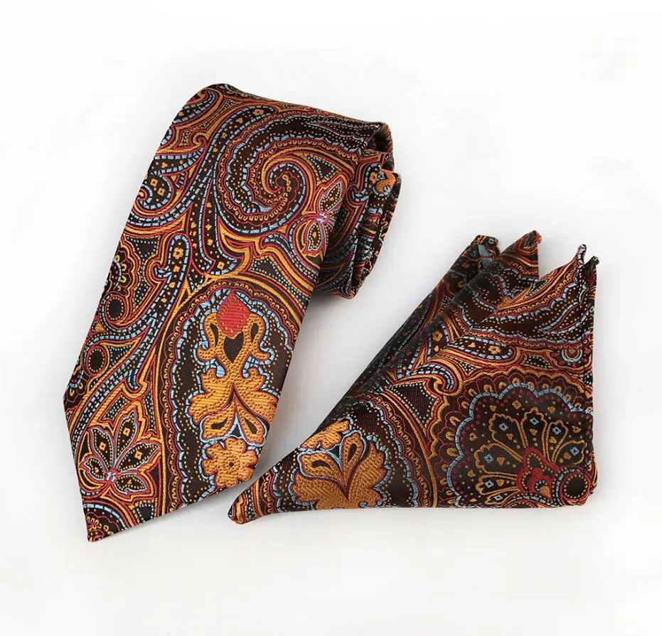 Gusleson 8 см классический галстук Hanky набор для мужской, карманный, квадратный плед Пейсли Цветочные жаккардовые галстуки для мужчин галстук платок Набор - Цвет: 22