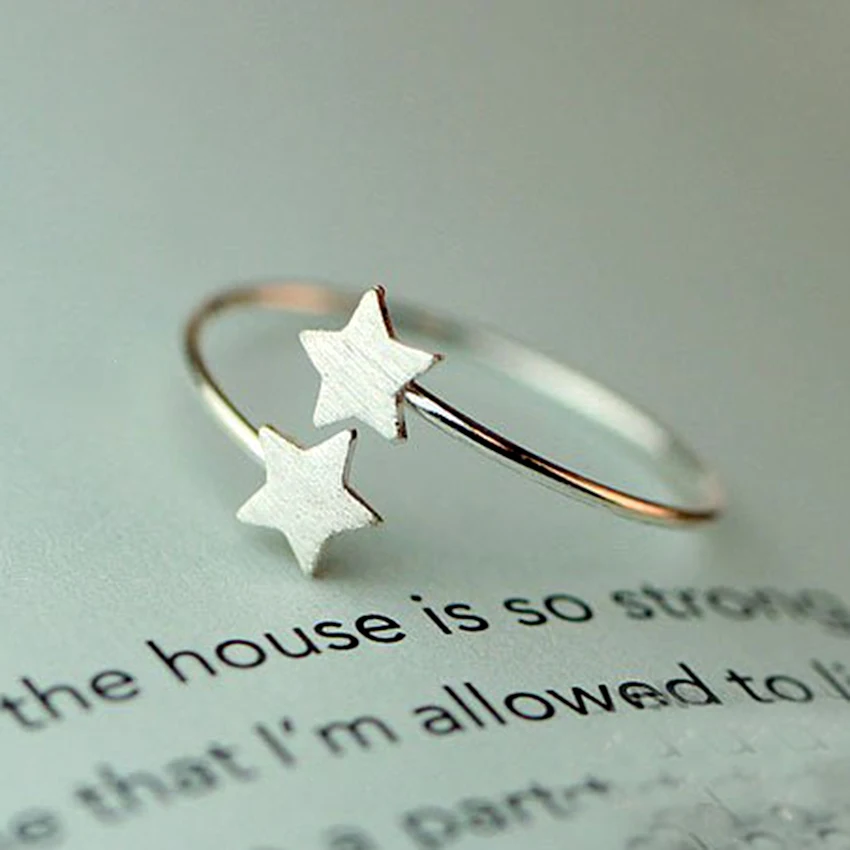 Kinitial кольцо разомкнутое серебристое двойная звезда сердце Треугольники для Для