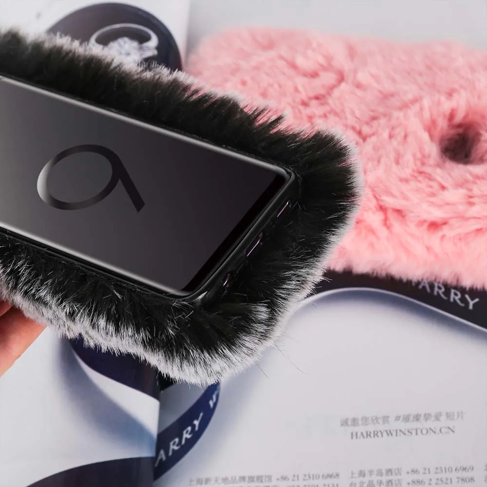 Cute Rabbit Hair Fur Soft Cover Phone Case For Samsung Galaxy S10 S9 S8 Plus S7 S6 Note 8 5 A3 A5 A7 2017 J3 J5 J7 EU |