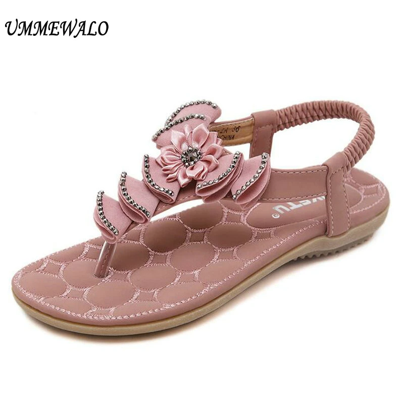 

UMMEWALO Summer Sandals Women T-strap Flip Flops Thong Sandals Floral Designer Elastic Band Ladies Gladiator Shoes Zapatos Mujer