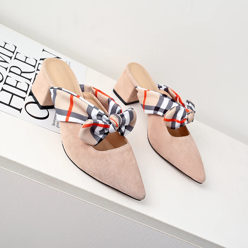 Kmeioo Bow Tie Kitten Heels Slip On Pointed Toe Woman Shoes Low Heel Pumps Slingback Sandals Party Ladies | Обувь