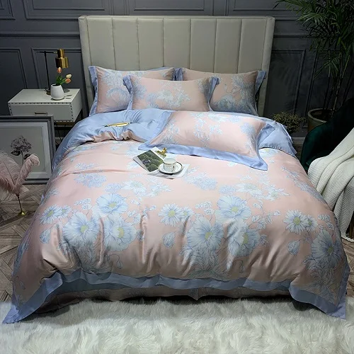bedding set 8 Набор постельного белья из Тенсел-лиоцелла с рисунком птиц и цветов, 4 шт., мягчайший шелковистый дышащий пододеяльник для нежного сна, размер queen King - Цвет: bedding set 8