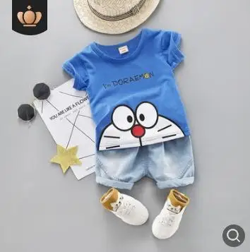 2019 Summer New Children Outfits Cute Cartoon Robot Cat Short Sleeve Suit Toddler Baby Clothes Costume for Kids 0-4Y SY-F192222 | Детская
