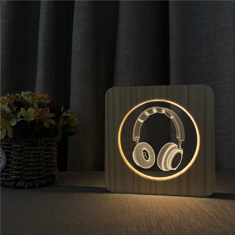 Wooden Lamp 3 Музыка Гитара Saxphone наушники самолет Танк футбольный светильник USB 3D светодиодный ночной Светильник деревянный теплый светильник s для вечеринки, дня рождения, подарок на праздник - Испускаемый цвет: Wooden Lamp 3