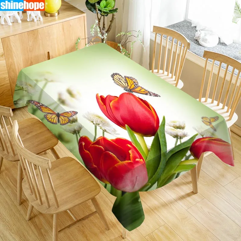 New Arrival Custom Flower and Butterfly Table Cloth Waterproof Oxford Fabric Rectangular Tablecloth Home Party | Дом и сад