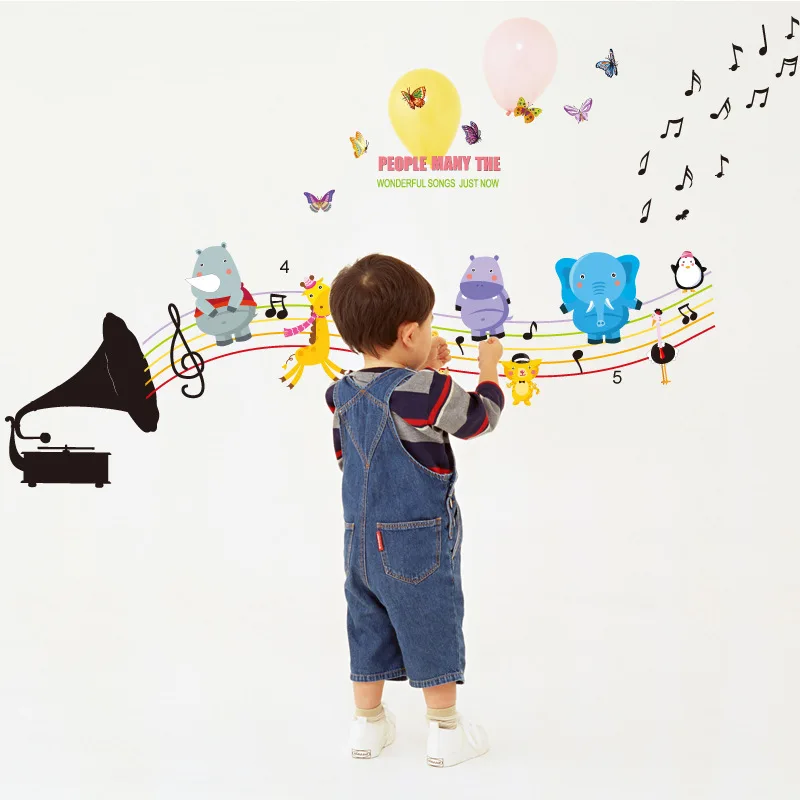 DIY коробка животных Музыкальные ноты настенные Стикеры для детского сада Дети