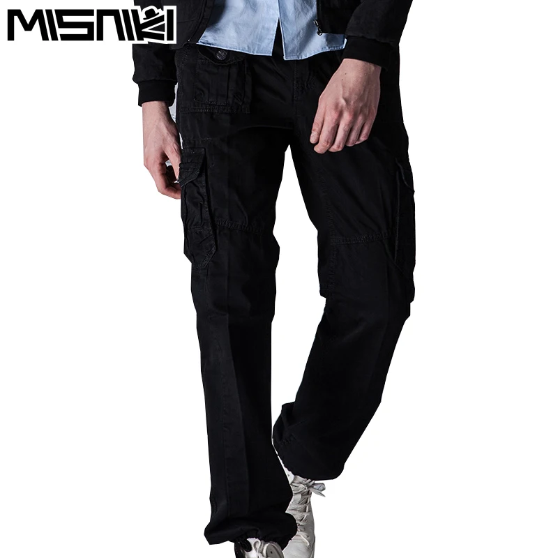 Misniki Новинка 2017 Осень мужская повседневная Брюки карго хлопок сплошной цвет Мути