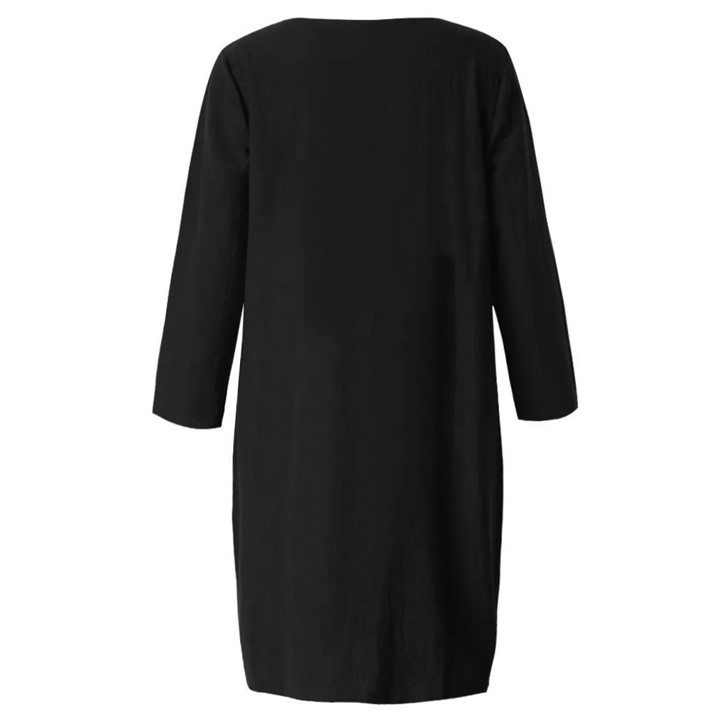 Платье женское повседневное черное с длинным рукавом и карманами большого
