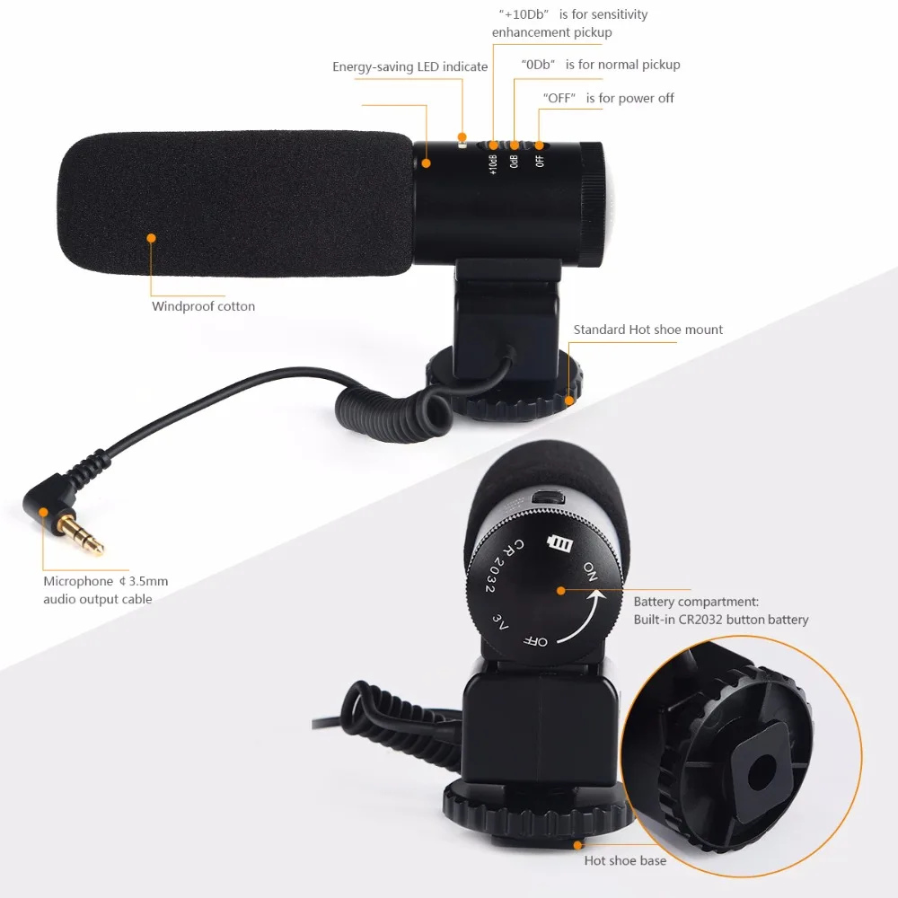 K & F CONCEPT профессиональный микрофон для записи камеры интерфейс 3 5 мм DSLR s и DV gopro hero