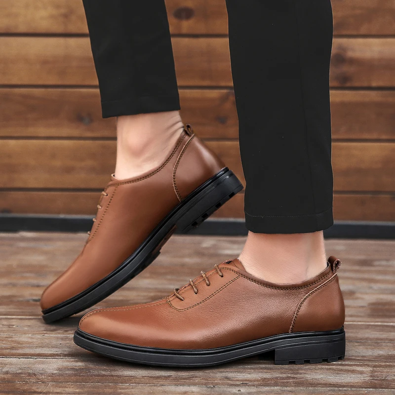 New Casual Leather Shoes Men Zapatos De Hombre Lace-Up Soft Genuine 3 Color Business Big Size 47 | Обувь
