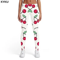 kyku brand cherry leggings women fruit leggins cartoon elastic white trousers abstract sport womens leggings pants jeggings