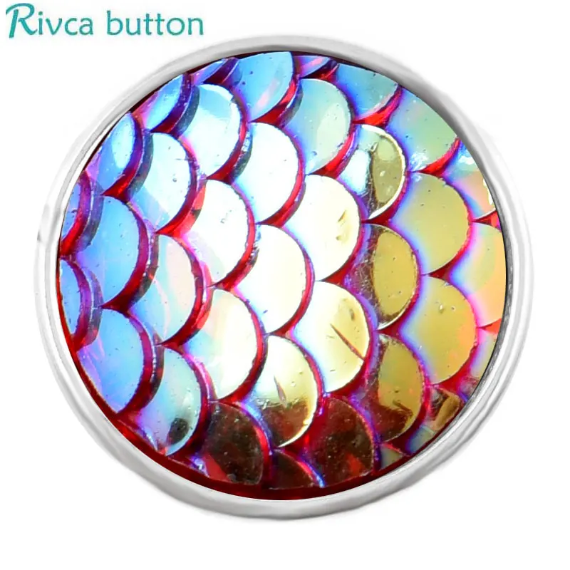 Rivca D04361 18 мм кнопки Красочные Сияющий рыбьей чешуи шарма Кожа сплав браслет