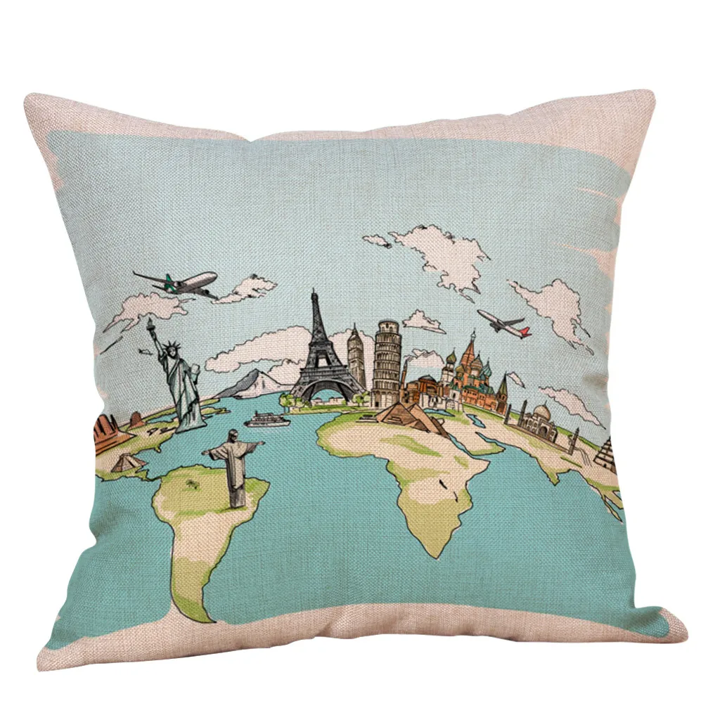 Наволочка с принтом для путешествий наволочка из хлопка и льна автомобиля дивана