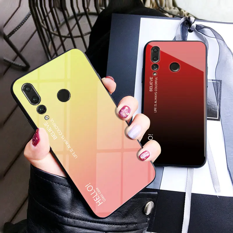 For Huawei nova 4 Case Fashion Gradient Tempered Glass Back Shell TPU Soft Edge Shockproof Slim Phone Protectioin Cover |