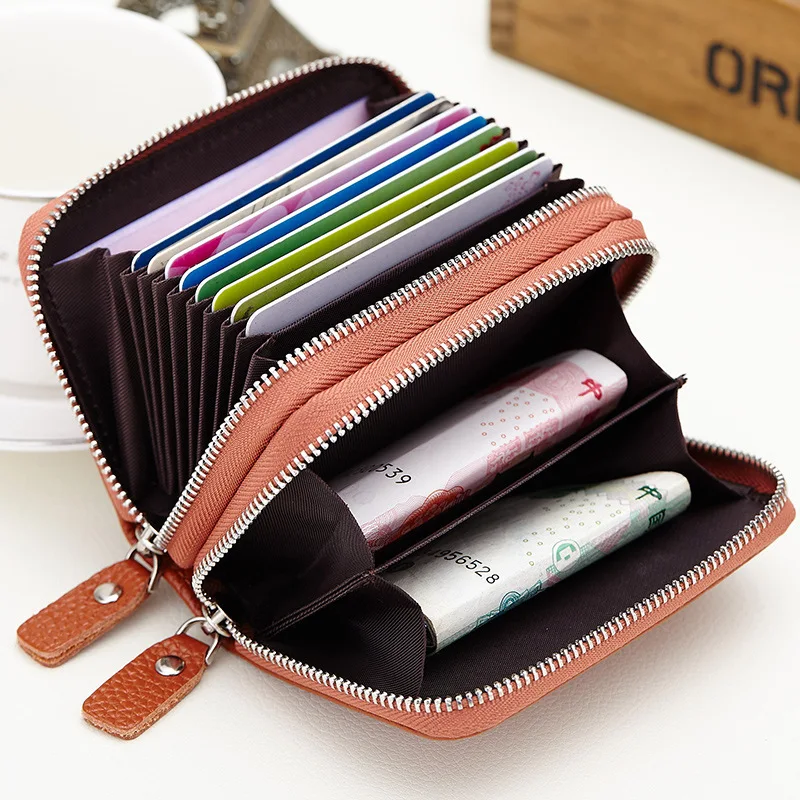New Fashion Genuine Leather  Card Holder container High Capacity Credit Card Holders For Female  Card