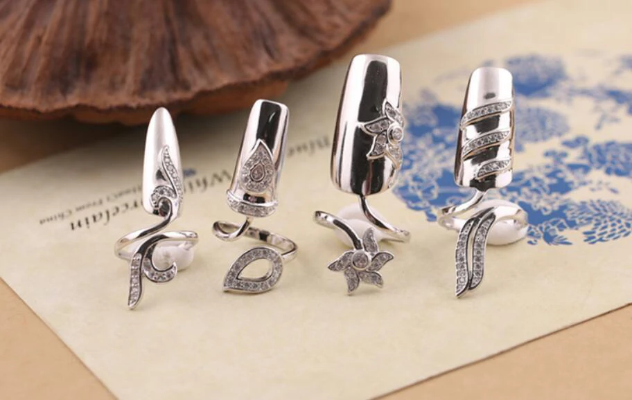 Кольцо для ногтей из стерлингового серебра 925 пробы CZ Punk Delicate Adjustable Finger Jewelry