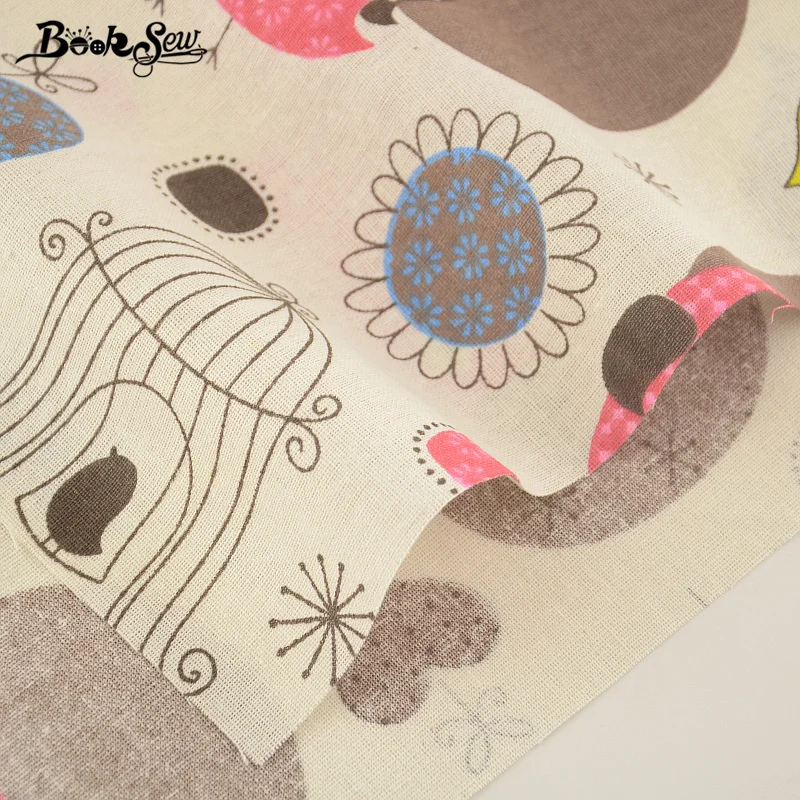 Новинка розовая сова дизайнерская хлопковая льняная ткань для скатертей подушек