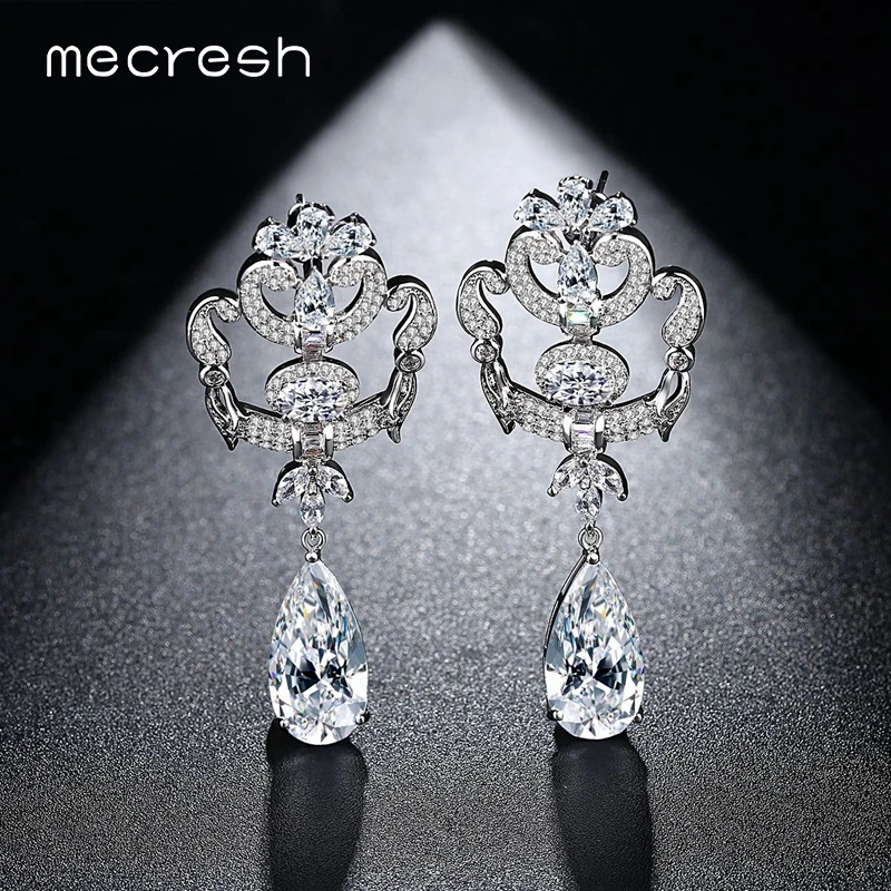 Mecresh уникальный дизайн чистый CZ длинные серьги в форме слезы для девочек