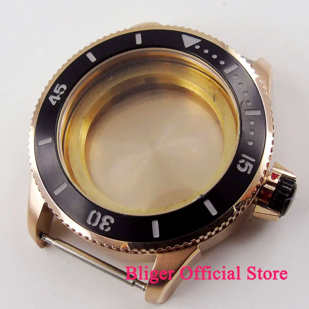 43mm rose gold plated black ceramic bezel Watch Case fit ETA 2836 DG2813 3804 MIOTA 8215 8205 821A movement