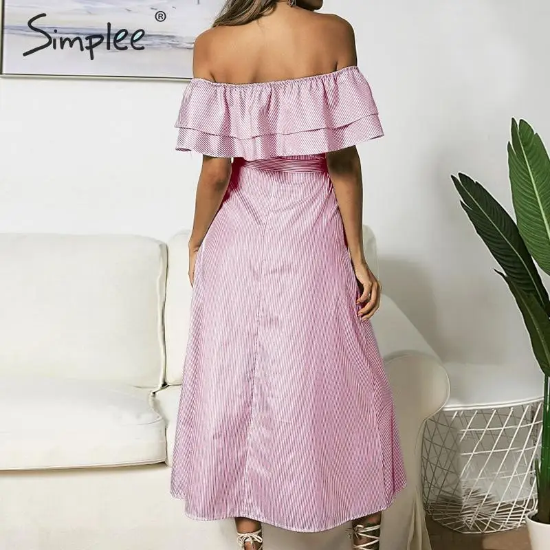 Женское платье трапеция Simplee в полоску женское летнее миди 2019 с воротником