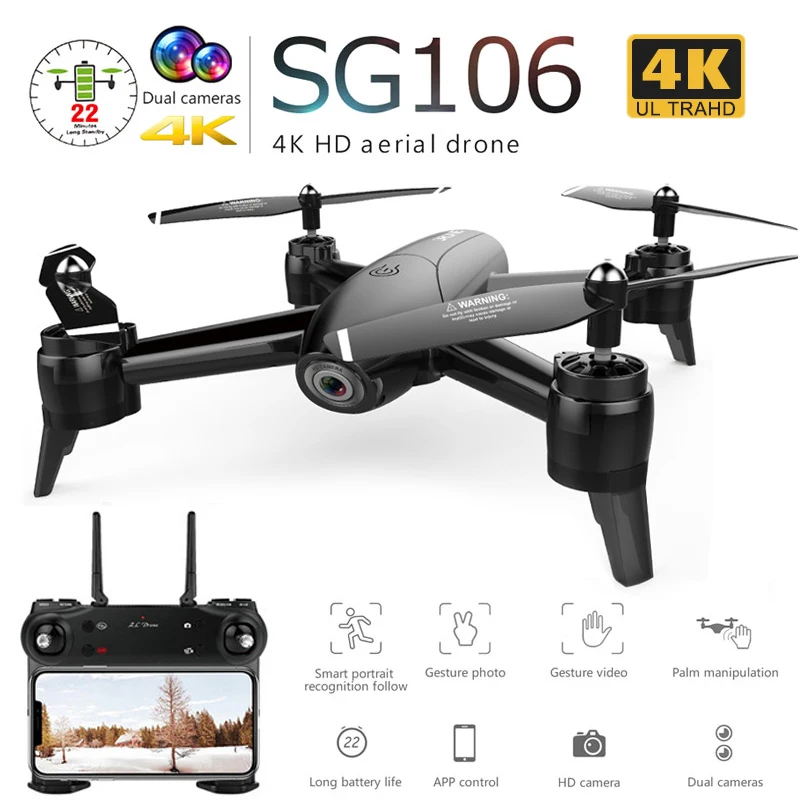 Квадрокоптер SG106 радиоуправляемый с оптическим потоком Wi-Fi камера 4К 1080P HD |