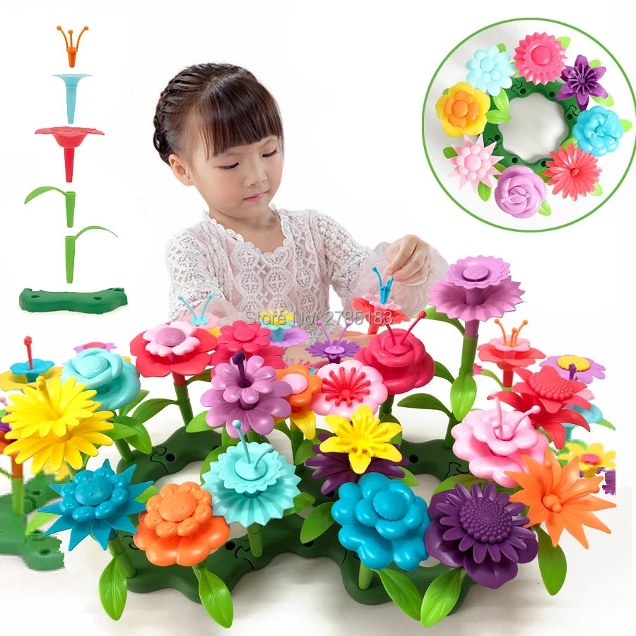 DIY Flower Build The Bouquet Dream garden Девочки Цветы соединяющиеся блоки, игрушки развивающие творческие ролевые игры игрушки 100 шт