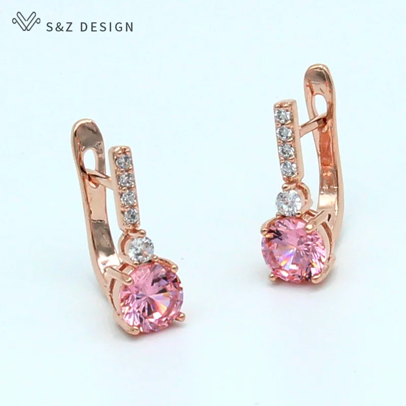 Серьги подвески S & Z с инкрустацией фианитами розовое золото 585