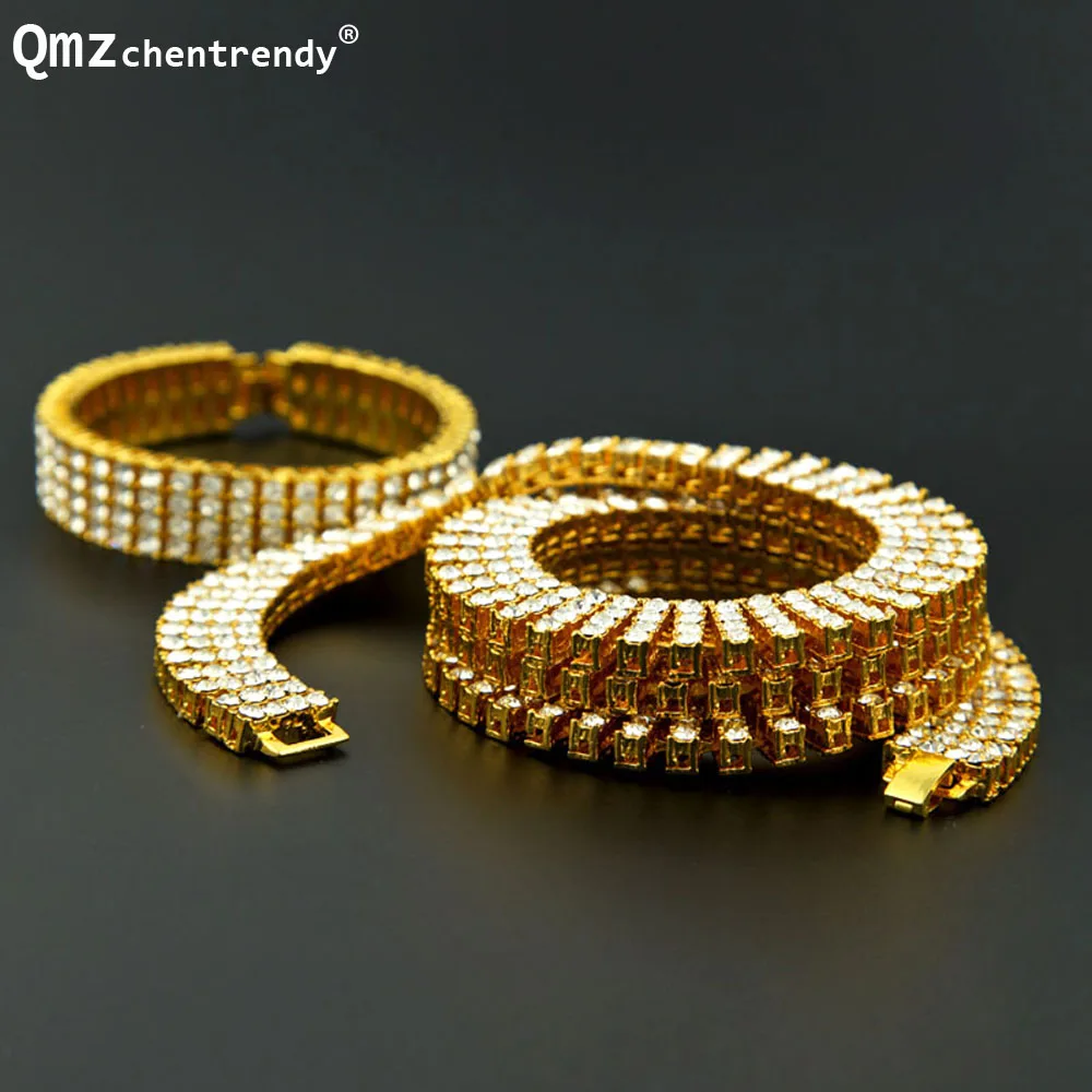 Высокое качество хип хоп Bling Iced Out 4 ряда Круглый вырез теннис Майами кубинская
