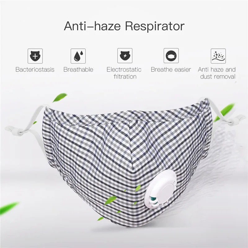Серый Хлопок PM2.5 анти-Дымчатая Маска дыхательный клапан Анти-пыль рот маска Активированный уголь респиратор рот муфельной+ 2 замена фильтра - Цвет: Серый