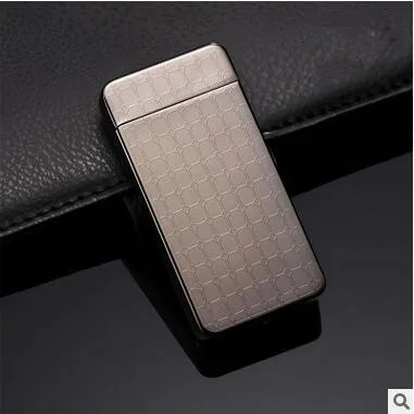 USB плазменная двойная дуговая металлическая зажигалка перезаряжаемая ветрозащитная Электронная Зажигалка сигарета двойная дуговая импульсная поперечная грозовая зажигалка - Цвет: Ice Black Grid
