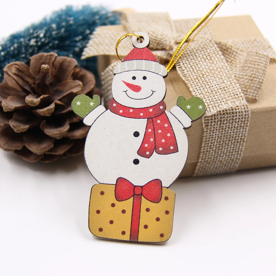 W-Snowman Новинка! 5 шт Мульти Стиль Печатные рождественские деревянные подвески, украшения из дерева ремесло орнамент с рождественской елкой украшения для рождественской вечеринки Подарки - Цвет: W-Snowman