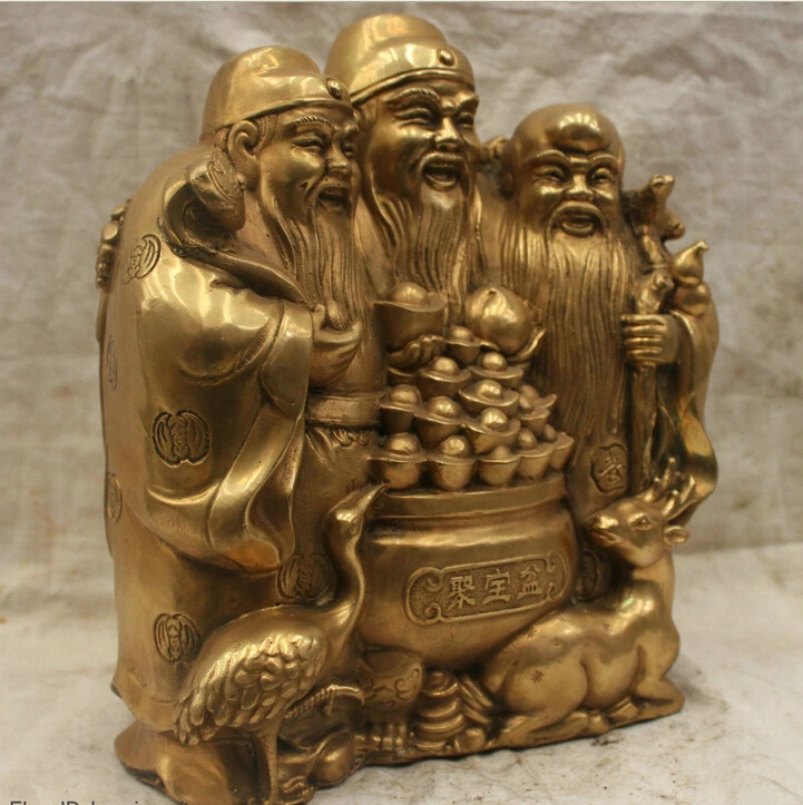 Chinese Folk Culture Handmade Old Bronze Brass Statue Fukurokuju Samsung Buddha |