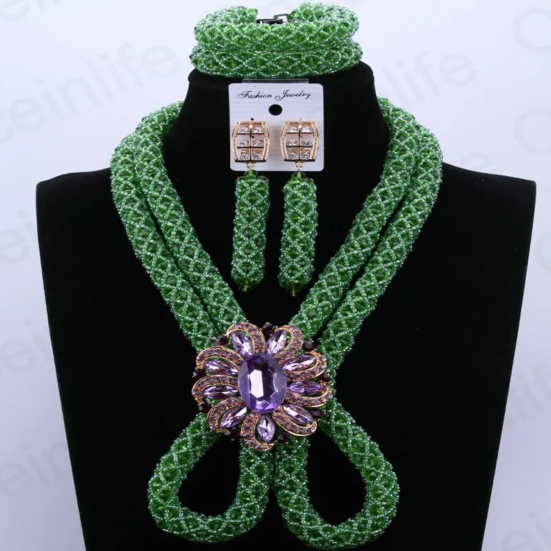 Сказочный Зеленый в нигерийском стиле свадебный комплект ювелирных изделий