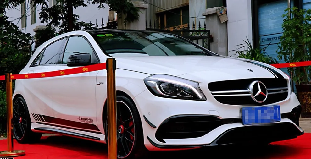Класс W176 Графика наклейки полоски автомобиля Стикеры s тюнинг-пакет для W176 A45 стороне наклейки Стикеры с черный, красный, желтый цвета; цветная