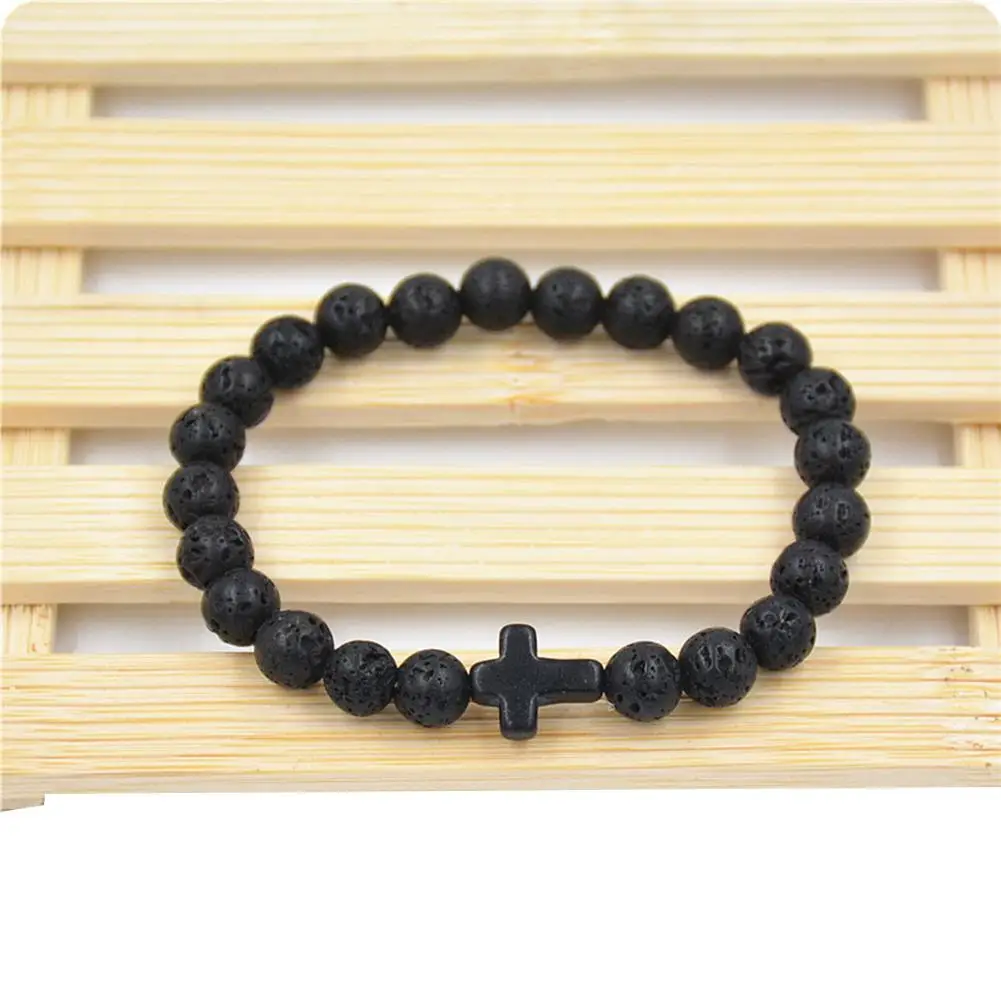 1x8 мм черный Лава пеллетит Браслет Крест мужской и женский эластичный Йога