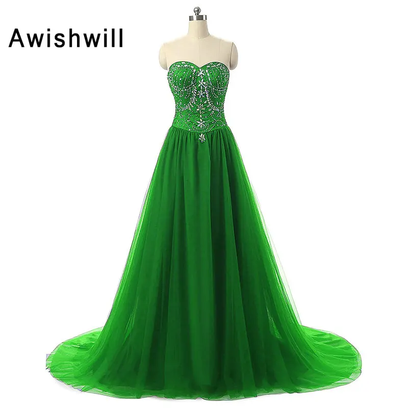 

Custom Plus Size Prom Dress Sweetheart Sweep Train Beadings Tulle A Line Modest Evening Dress Long Women Formal Dresses