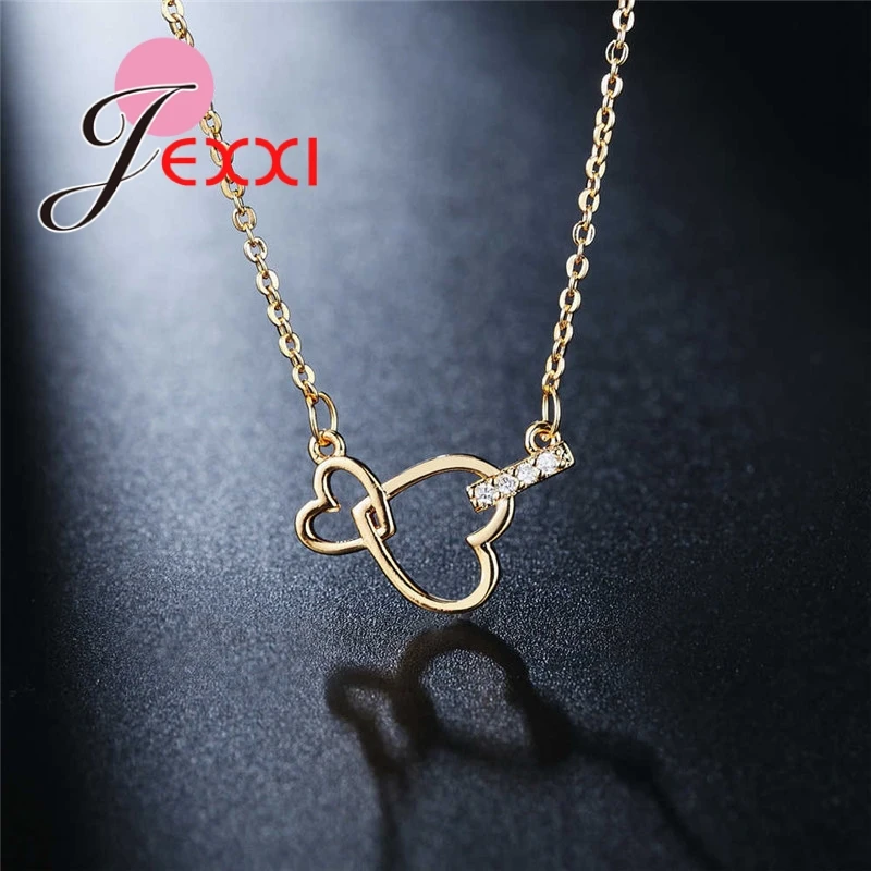 Sweet Love Heart Hold Forever Symbol 24K Gold Pendant Necklace For Girlfriend Women 925 Sterling Silver Accessories | Украшения и