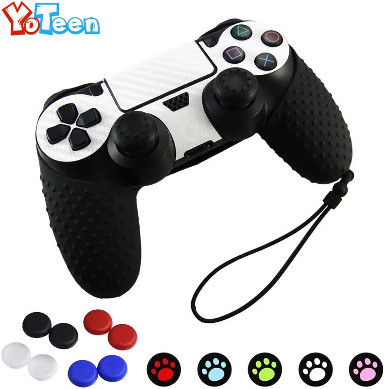 YOTEEN силиконовый резиновый чехол для sony PS4 с ремешком на руку для sony PS4 Camepad Thumb Stick Grips cap